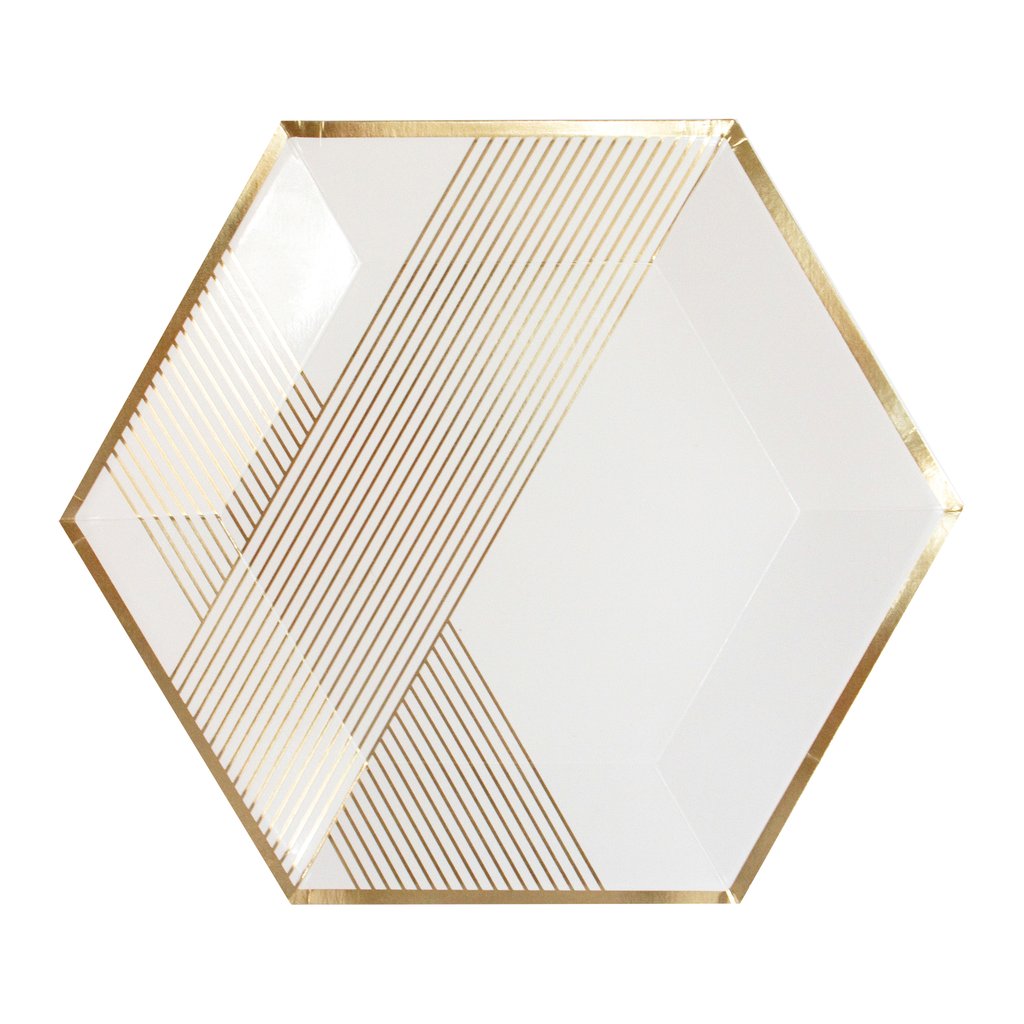Blanc - White Striped Large Paper Plates - Whoot Party Boutique