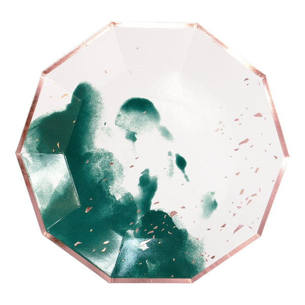 Manhattan - Dark Green Watercolor Large Paper Plates - Whoot Party Boutique