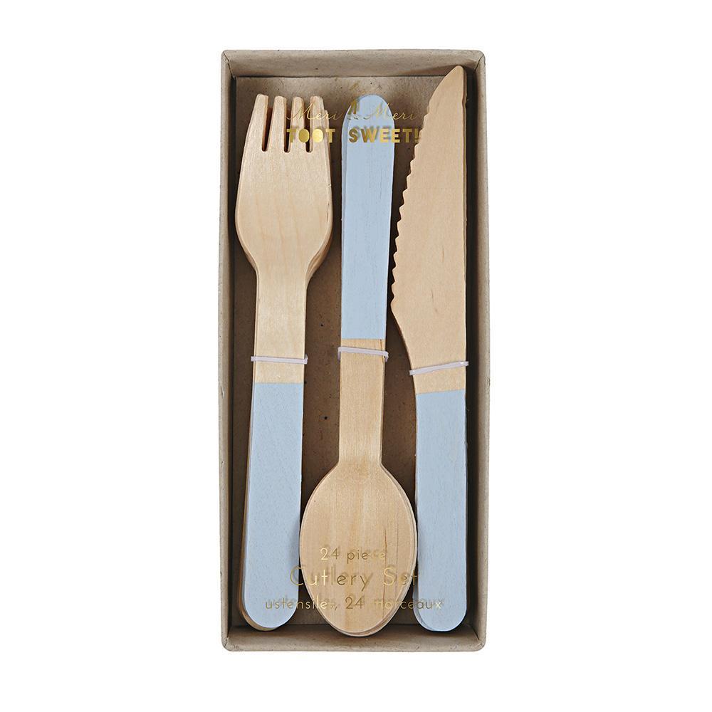 Soft Blue Wooden Cutlery Set - Whoot Party Boutique