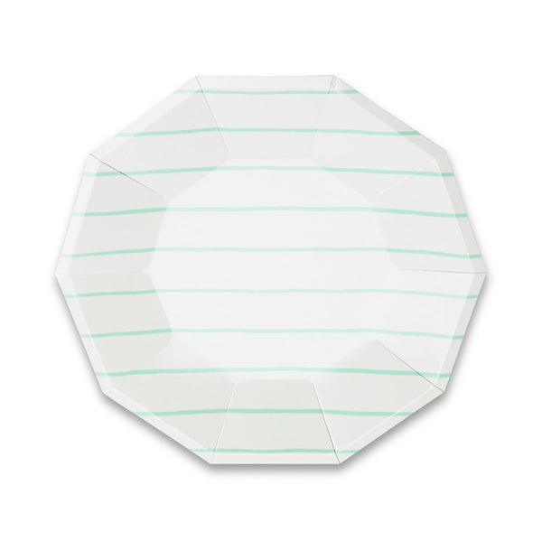 Frenchie Striped Large Plates - Mint - Whoot Party Boutique